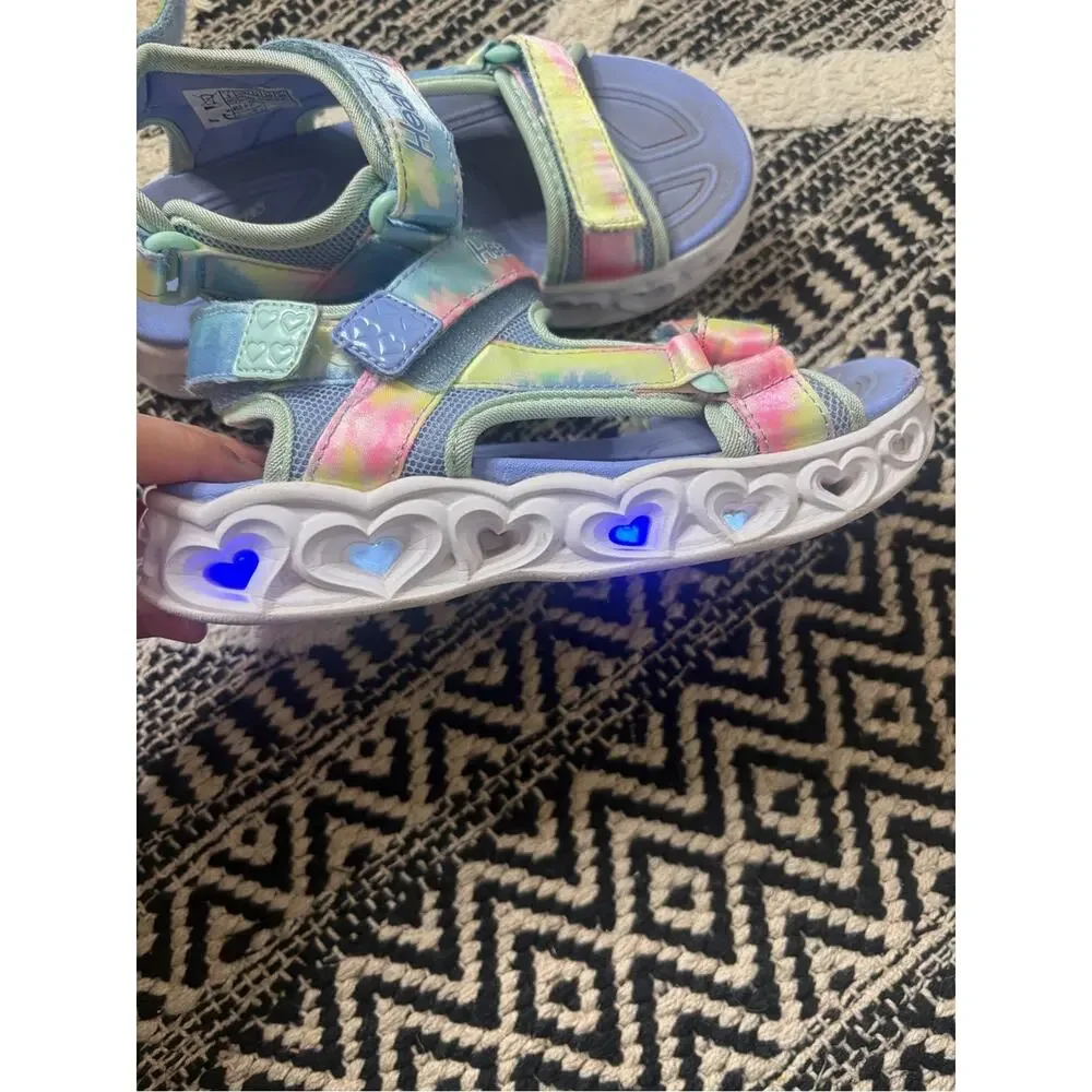 Skechers Heart Lights Kids Tie-Dye Light-Up Sandals - Pastel Rainbow girls size